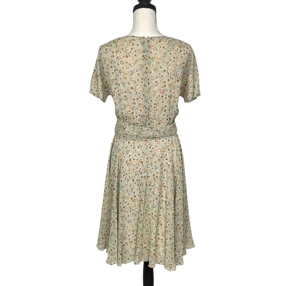 Vintage Dana Buchman 100% Silk Ditsy Floral Tie Waist Dress 8 Cottagecore Earthy - Picture 3 of 9